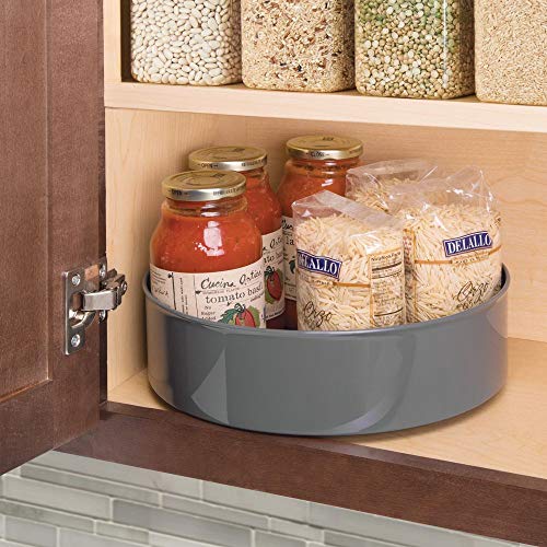 mDesign Plato giratorio para estantes de cocina – 29,2 cm de diámetro – Práctico soporte para especias para los armarios de la cocina – Especiero giratorio de plástico – gris antracita