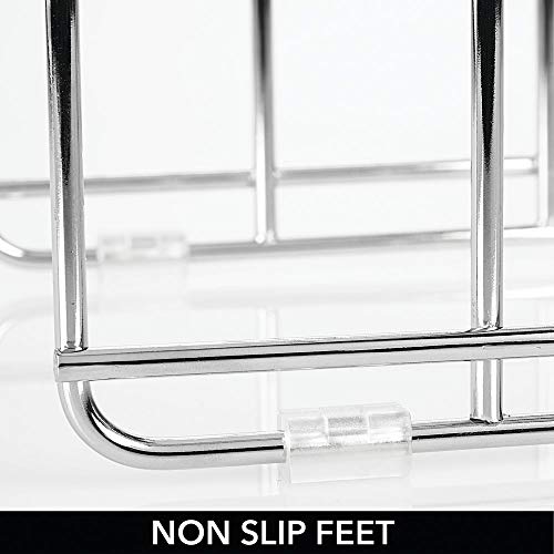 mDesign Soporte para sartenes, ollas y tapas – Organizador de tapaderas compacto de metal para armarios de cocina – Accesorios de cocina para ahorrar espacio de almacenaje – plateado