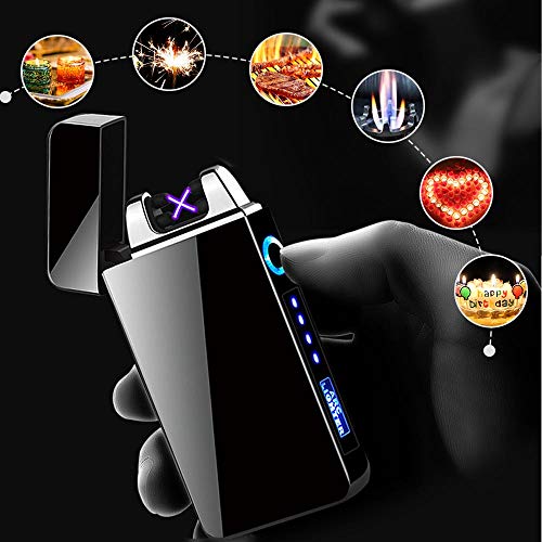 Mechero Eléctrico, KIPIDA Pantalla Táctil Mechero Doble Arco, USB Plasma Mechero con Indicador Batería, sin Llama Prueba de Viento Recargable Encendedor para Cocina, Velas,Cigarrillos, Regalo Hombre