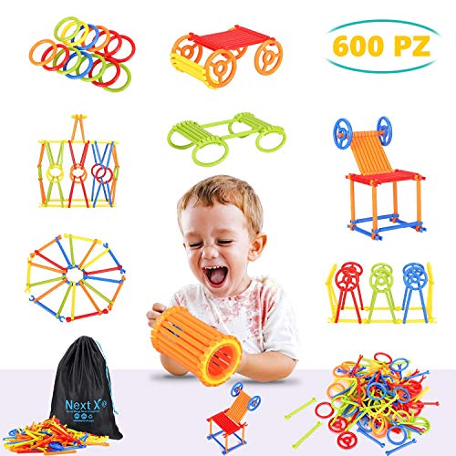 MEDIA WAVE store Juego de pajitas para construcciones 3D con Accesorios 600 Piezas