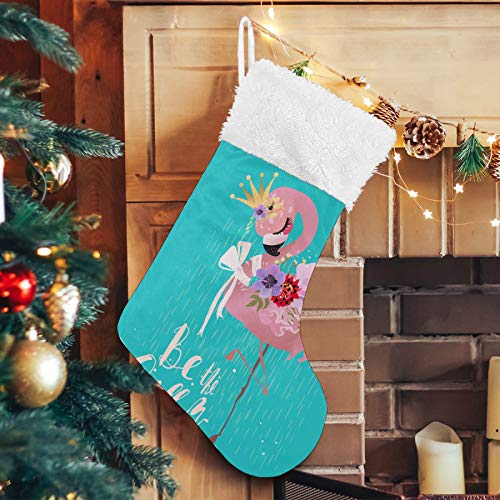 Medias de Navidad con diseño de corona de flamenco, personalizadas, 1 paquete de 45,7 cm, para colgar grandes medias de Navidad, decoraciones navideñas, regalo para fiestas de Navidad en familia