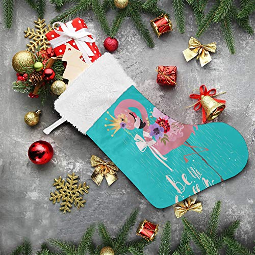 Medias de Navidad con diseño de corona de flamenco, personalizadas, 1 paquete de 45,7 cm, para colgar grandes medias de Navidad, decoraciones navideñas, regalo para fiestas de Navidad en familia