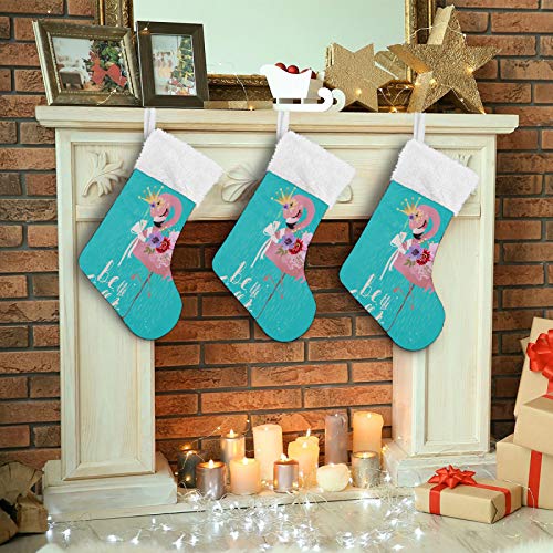 Medias de Navidad con diseño de corona de flamenco, personalizadas, 1 paquete de 45,7 cm, para colgar grandes medias de Navidad, decoraciones navideñas, regalo para fiestas de Navidad en familia