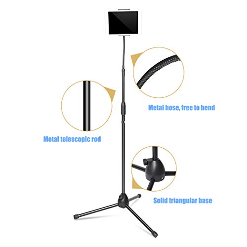 Medla Soporte de Pie para Teléfono y Tablet, Soporte Trípode Portátil para 4.7-10 Pulgadas de Tabletas, Altura Ajustable de 107-168cm, Rotación de 360 Grados