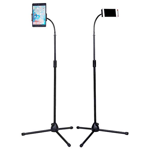 Medla Soporte de Pie para Teléfono y Tablet, Soporte Trípode Portátil para 4.7-10 Pulgadas de Tabletas, Altura Ajustable de 107-168cm, Rotación de 360 Grados