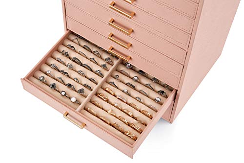 Meerveil Caja Joyero, Joyero con 10 Capas, Joyero Grande, Cuero PU, con cajones y Almohadas de Reloj, Caja para Joyas, Gafas de Sol, Relojes (Rosa)