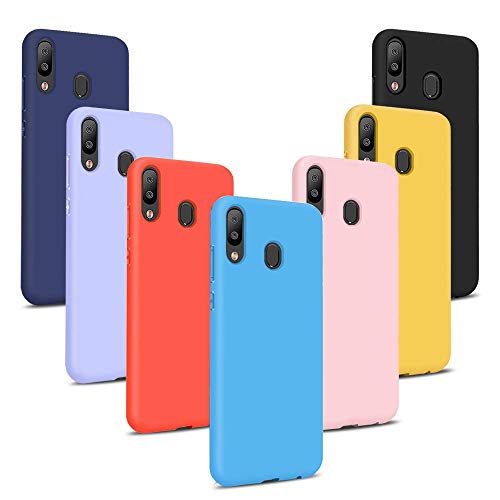 Meeter 7 x Funda Samsung Galaxy A40, 7 Unidades Carcasas Juntas Ultra Fina Silicona TPU Flexible Colores Carcasas Galaxy A40 - Negro + Rojo + Azul Oscuro + Rosa + Lavanda + Amarillo + Azul Cielo