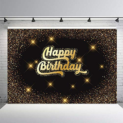 MEHOFOTO - Fondo negro para fotos con diseño de purpurina y lunares dorados, con texto en inglés Happy Birthday, para cumpleaños, 2 x 1,5 m