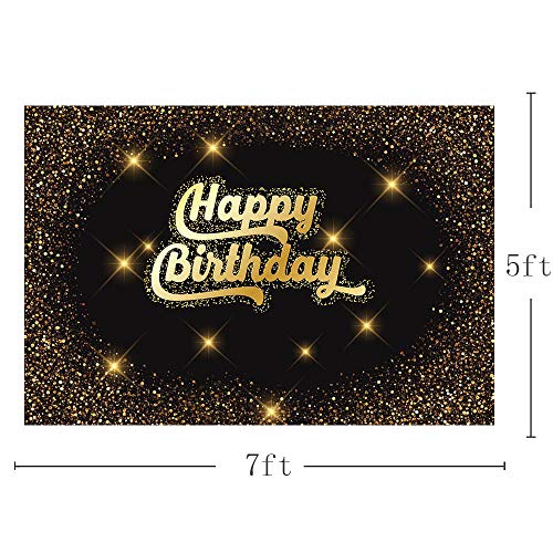 MEHOFOTO - Fondo negro para fotos con diseño de purpurina y lunares dorados, con texto en inglés Happy Birthday, para cumpleaños, 2 x 1,5 m