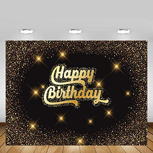 MEHOFOTO - Fondo negro para fotos con diseño de purpurina y lunares dorados, con texto en inglés Happy Birthday, para cumpleaños, 2 x 1,5 m