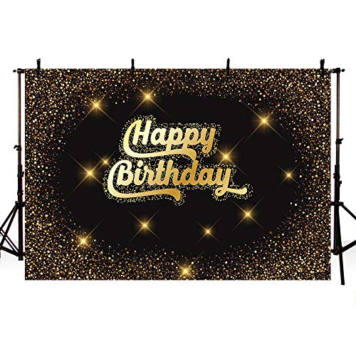 MEHOFOTO - Fondo negro para fotos con diseño de purpurina y lunares dorados, con texto en inglés Happy Birthday, para cumpleaños, 2 x 1,5 m
