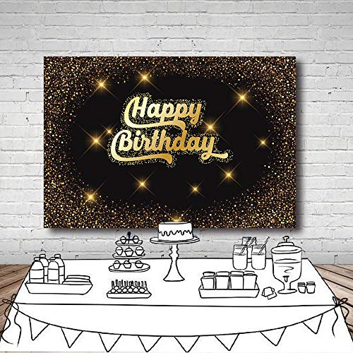 MEHOFOTO - Fondo negro para fotos con diseño de purpurina y lunares dorados, con texto en inglés Happy Birthday, para cumpleaños, 2 x 1,5 m