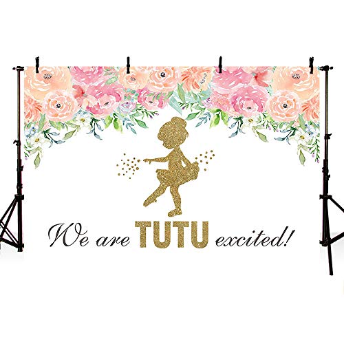 Mehofoto - Pancarta de fondo para fiesta de cumpleaños con diseño de tutú, bailarina y bailarina, color rosa y dorado con purpurina para decoración de tartas de 7 x 5 pies