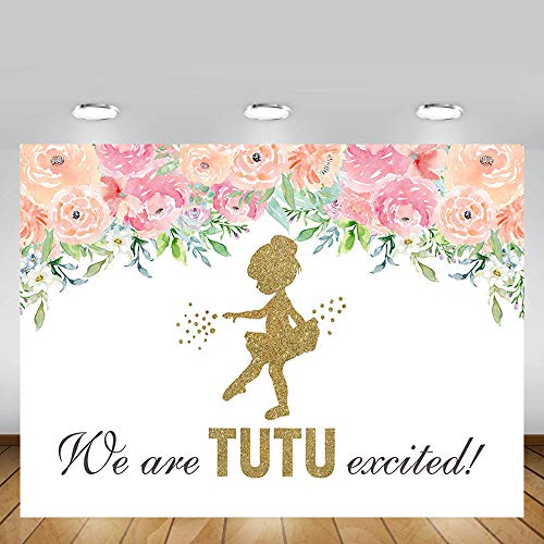 Mehofoto - Pancarta de fondo para fiesta de cumpleaños con diseño de tutú, bailarina y bailarina, color rosa y dorado con purpurina para decoración de tartas de 7 x 5 pies