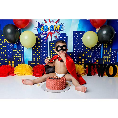 Mehofoto superhéroe telón de fondo 7x5ft paisaje urbano dibujos animados edificios altos telones de fondo de fotos sin fisuras para niños fiesta fotografía fondo