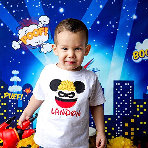 Mehofoto superhéroe telón de fondo 7x5ft paisaje urbano dibujos animados edificios altos telones de fondo de fotos sin fisuras para niños fiesta fotografía fondo