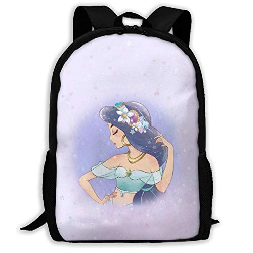 Mei-shop Mochila Informal Princesa Jasmine Imprimir Cremallera Mochila Escolar Mochila de Viaje Mochila