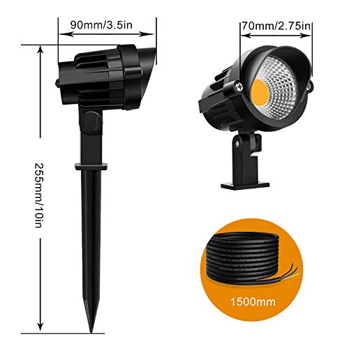MEIKEE 2PCS Foco Proyector Exterior 7W LED Lámpara de Césped con Espica Impermeable IP66 Focos de Jardín con Pincho 800lm Blanco Cálido Luz de Jardín Suelo Caminos Paisajes Decoración(85V-265V)