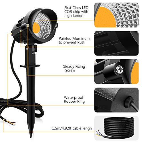 MEIKEE 2PCS Foco Proyector Exterior 7W LED Lámpara de Césped con Espica Impermeable IP66 Focos de Jardín con Pincho 800lm Blanco Cálido Luz de Jardín Suelo Caminos Paisajes Decoración(85V-265V)