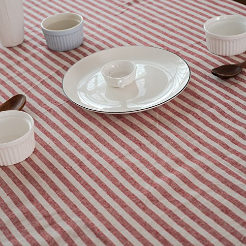 meioro Manteles Rectangular Mantel Antimanchas Mantel para Mesa de Lino Striped Tassel Tablecloth La decoración del hogar es Adecuada para Interiores y Exteriores (Rayas Rojas / Blancas, 100×140cm)