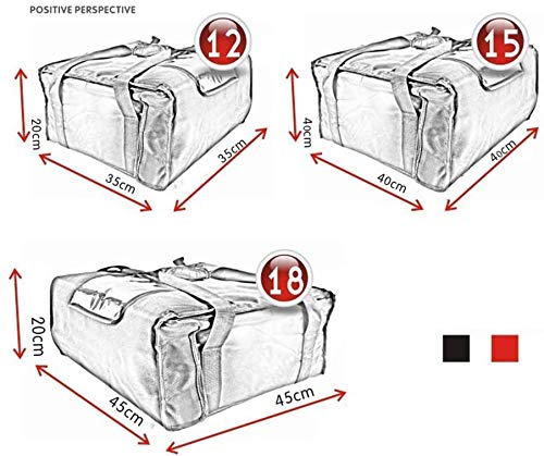Meirrai Bolsa Térmica para Pizza 12in, 15in o 18in, Color Rojo y Negro (Negro,12in)