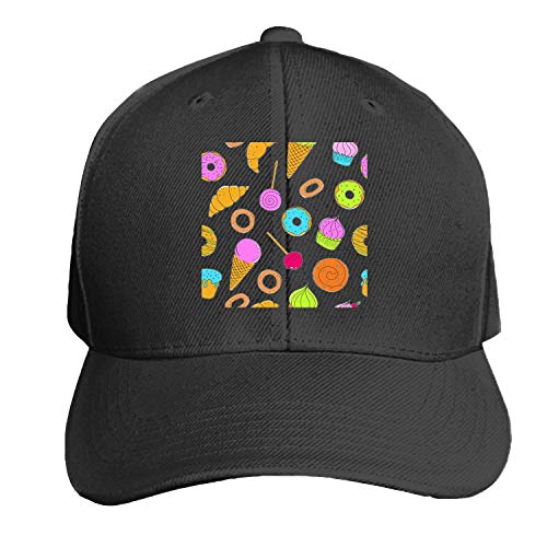 Meishikaeu Customized Unisex Set of Hand Drawn Food Sweets Trucker Baseball Cap Adjustable Peaked Sandwich Hat