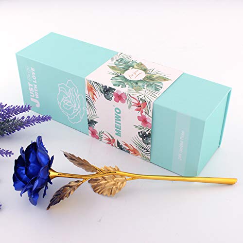MEIWO 24K Gold Rose, Long Stem Gold Rose con Love Letter Display Stand, cumpleaños, Día de San Valentín, Día de la Madre, Aniversario de Boda Home Decor(Azul)