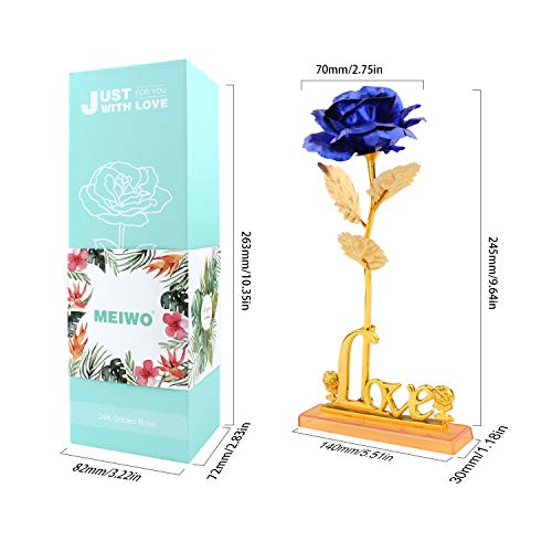 MEIWO 24K Gold Rose, Long Stem Gold Rose con Love Letter Display Stand, cumpleaños, Día de San Valentín, Día de la Madre, Aniversario de Boda Home Decor(Azul)