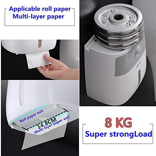 Meiyijia Portarrollo para Papel Higiénico,Montaje en Pared,Caja de Almacenamiento de pañuelos de Papel con cajón, Fácil Instalación Sin Taladro (Gris)