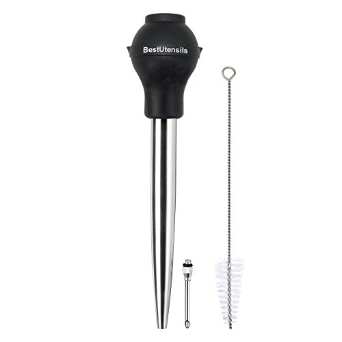 Mejor Calidad de jeringa de cocina utensilios de cocina acero inoxidable Turquía Commerical grado LFGB silicona bombilla incluida adobo inyector aguja y cepillo para fácil limpieza