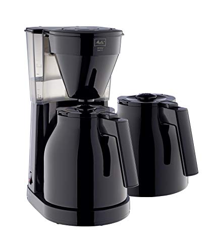 Melitta Easy Top Therm II, 1023-06, 2 Jarras Térmicas, Portafiltros Desmontable, Sistema Antigoteo, Depósito de 1 Litro, 8 Tazas, Negro