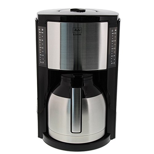 Melitta Look Therm Cafetera de Filtro con Jarra isotérmica, Selector de Aroma, Capacidad 10 Tazas (125 ml), Negro/Acero Inoxidable