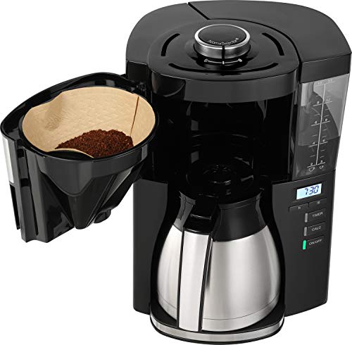 Melitta Look V Therm 1025-18, Cafetera de Goteo con Función Temporizador, Jarra Térmica, Protección Antical, Depósito Extraíble, 1,37 Litros, Negro