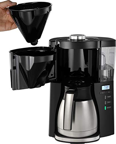 Melitta Look V Therm 1025-18, Cafetera de Goteo con Función Temporizador, Jarra Térmica, Protección Antical, Depósito Extraíble, 1,37 Litros, Negro