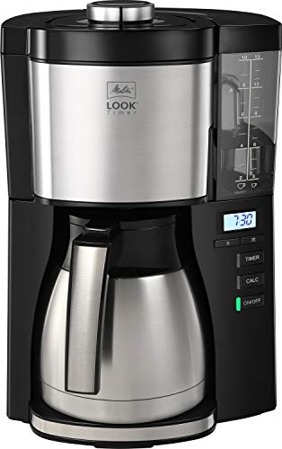 Melitta Look V Therm 1025-18, Cafetera de Goteo con Función Temporizador, Jarra Térmica, Protección Antical, Depósito Extraíble, 1,37 Litros, Negro