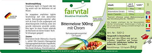 Melón Amargo 500mg con Cromo - Dosis elevada - VEGANO - 120 cápsulas - con 10% de Charantina - Calidad Alemana