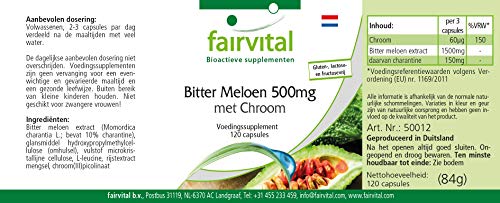 Melón Amargo 500mg con Cromo - Dosis elevada - VEGANO - 120 cápsulas - con 10% de Charantina - Calidad Alemana