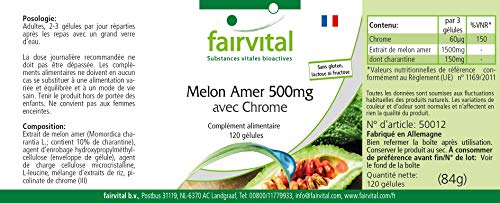 Melón Amargo 500mg con Cromo - Dosis elevada - VEGANO - 120 cápsulas - con 10% de Charantina - Calidad Alemana