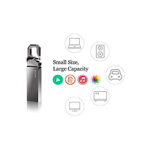 Memorias USB 64 GB, Mini Pendrive 64GB USB Stick Impermeable Metal Unidad Flash 64 GB con Llavero Colgante para Almacenamiento de Datos Externo