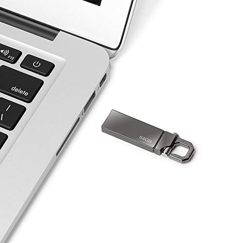 Memorias USB 64 GB, Mini Pendrive 64GB USB Stick Impermeable Metal Unidad Flash 64 GB con Llavero Colgante para Almacenamiento de Datos Externo