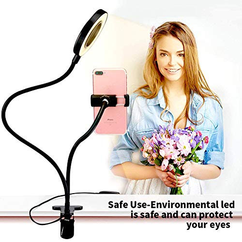 Memories, Anillo de Luz LED, Soporte para Móvil con Brazo Flexible a 360°, 3 Modos de Luz y 10 Niveles de Brillo, para Tik Tok, LiveStream, Selfie, Maquillaje,Youtube, Facebook, para iPhone y Android.
