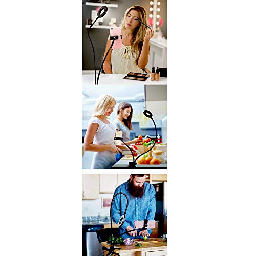Memories, Anillo de Luz LED, Soporte para Móvil con Brazo Flexible a 360°, 3 Modos de Luz y 10 Niveles de Brillo, para Tik Tok, LiveStream, Selfie, Maquillaje,Youtube, Facebook, para iPhone y Android.