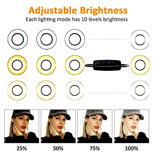 Memories, Anillo de Luz LED, Soporte para Móvil con Brazo Flexible a 360°, 3 Modos de Luz y 10 Niveles de Brillo, para Tik Tok, LiveStream, Selfie, Maquillaje,Youtube, Facebook, para iPhone y Android.