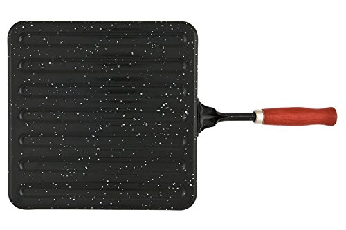 MENAX Tradicional - Asadora (23x23cm) en Acero Vitrificado Esmaltado Antiadherente *** MADE IN SPAIN *** con Mango Madera