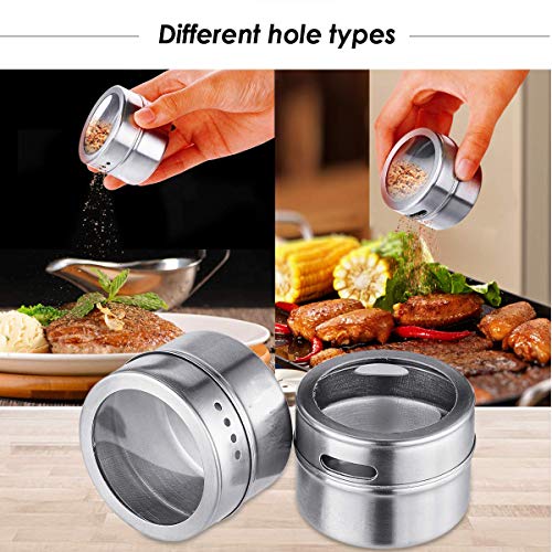 Mengger tarro de la especia Magnética Botes Condimentos Acero Inoxidable de Almacenamiento Salsa Cocina por Refrigerador Ideal para Sal Pimienta Hierbas 10 contenedores + 3 Cepillo Especias Bote