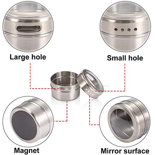 Mengger tarro de la especia Magnética Botes Condimentos Acero Inoxidable de Almacenamiento Salsa Cocina por Refrigerador Ideal para Sal Pimienta Hierbas 10 contenedores + 3 Cepillo Especias Bote