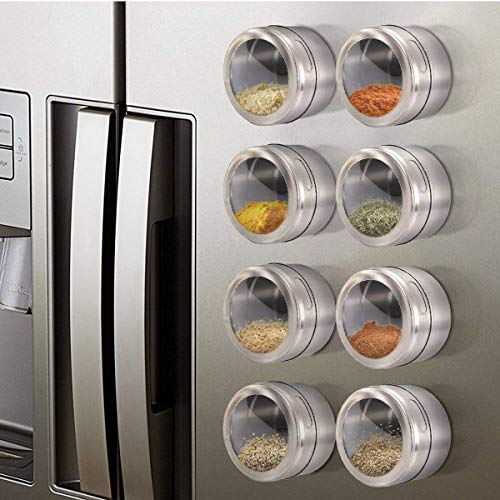 Mengger tarro de la especia Magnética Botes Condimentos Acero Inoxidable de Almacenamiento Salsa Cocina por Refrigerador Ideal para Sal Pimienta Hierbas 10 contenedores + 3 Cepillo Especias Bote