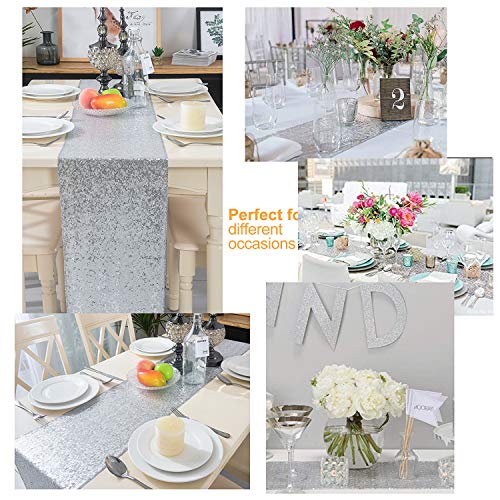 MengH-SHOP Camino de Mesa de Lentejuelas con Purpurina Rectangular para Boda Evento Fiesta Banquetes Decoración 30 * 280cm Plata