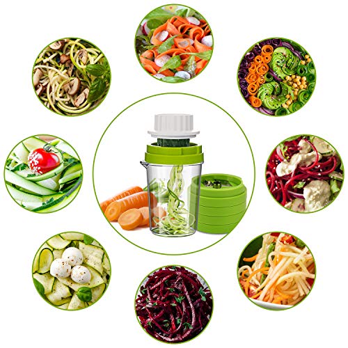 MENNYO Cortador de Verdura 8 en 1, Espiralizador de Verduras para Espaguetis de Calabacín, Zanahorias, Cortador de Patatas Mandolina de Cocina con Exprimidor Limon Manual, Exprimidor Naranjas