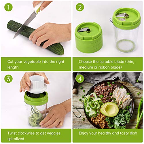 MENNYO Cortador de Verdura 8 en 1, Espiralizador de Verduras para Espaguetis de Calabacín, Zanahorias, Cortador de Patatas Mandolina de Cocina con Exprimidor Limon Manual, Exprimidor Naranjas